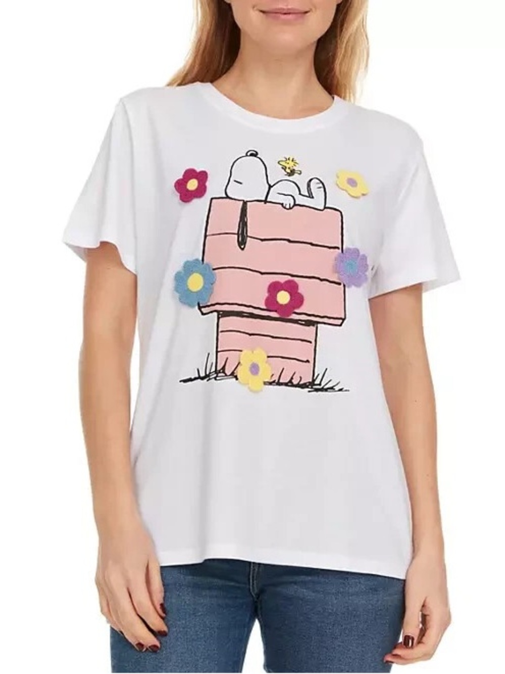 Peanuts Snoopy Ladies Crochet Character Tee White Size XL Excellent Condition